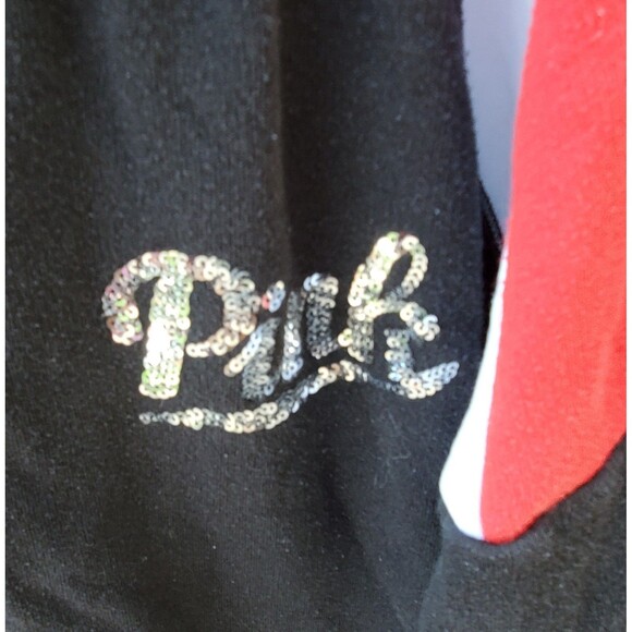 Victoria's Secret Pink Sequins Bling Full Zip Hoodie Black Red White Size Large - Picture 2 of 5
